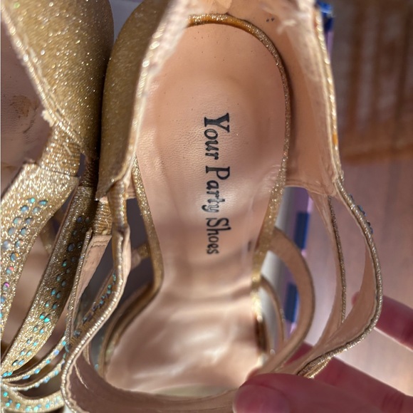 Gold Sparkle Platform Heels w/ Rhinestones - Picture 4 of 8
